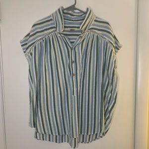 Pilcro Anthropologie | Button Down Relaxed Fit Shirt Blue Green XL